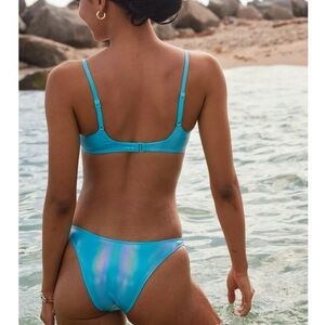 NWT Aerie Metallic Low Rise Cheeky Bikini Bottom in Blue Size Medium